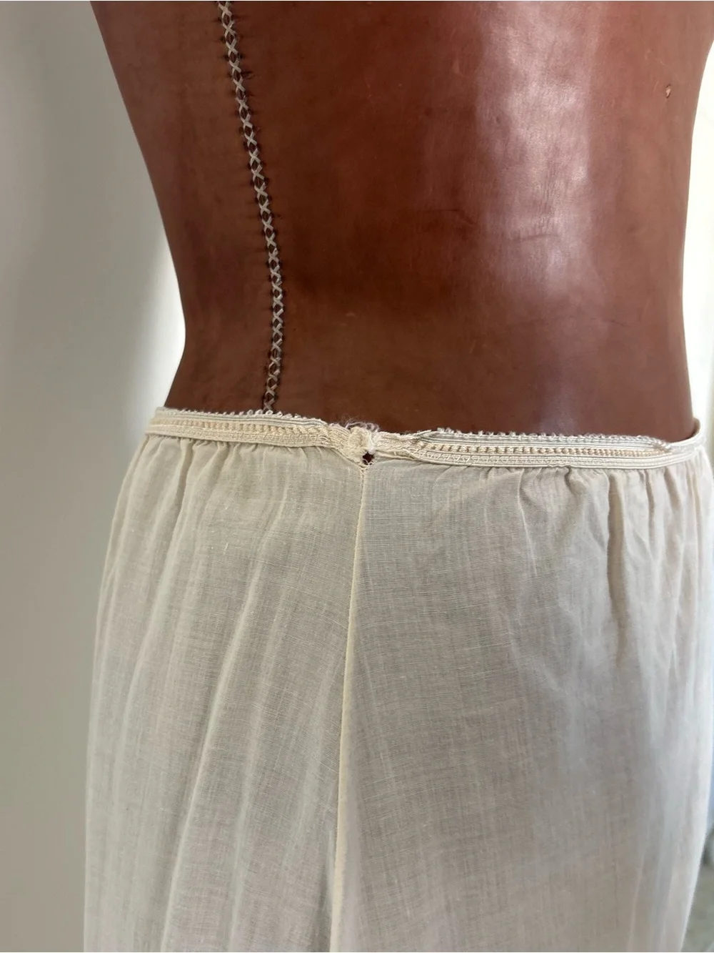 Vintage Cream Cotton Half Slip with Eyelet Embroidered Hem - Picture 4 of 9